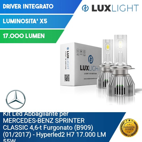 Kit Led Abbagliante per Mercedes-Benz SPRINTER CLASSIC 4,6-t Furgonato (B909) (01/2017) Hyperled2 H7 17.000 LM 55W