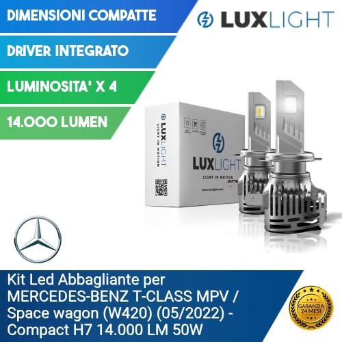 Kit Led Abbagliante per Mercedes-Benz T-CLASS MPV / Space wagon (W420) (05/2022) Compact H7 14.000 LM 50W