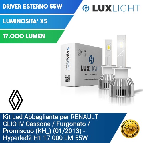 Kit Led Abbagliante per RENAULT CLIO IV Cassone (KH_) (01/2013) Hyperled2 H1 17.000 LM 55W