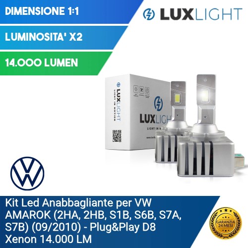 Kit Led Anabbagliante per VW VOLKSWAGEN AMAROK (2H_. S1_. S6_. S7_.) (09/2010) Plug&Play D8 Xenon 14.000 LM