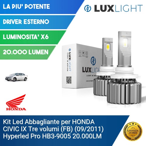 Kit Led Abbagliante per HONDA CIVIC IX Tre volumi (FB) (09/2011) Hyperled Pro HB3-9005 20.000LM