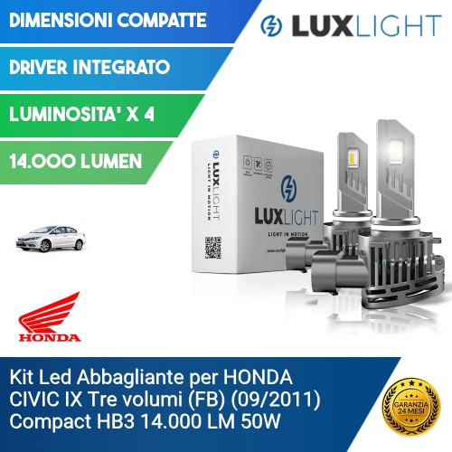 Kit Led Abbagliante per HONDA CIVIC IX Tre volumi (FB) (09/2011) Compact HB3 14.000 LM 50W