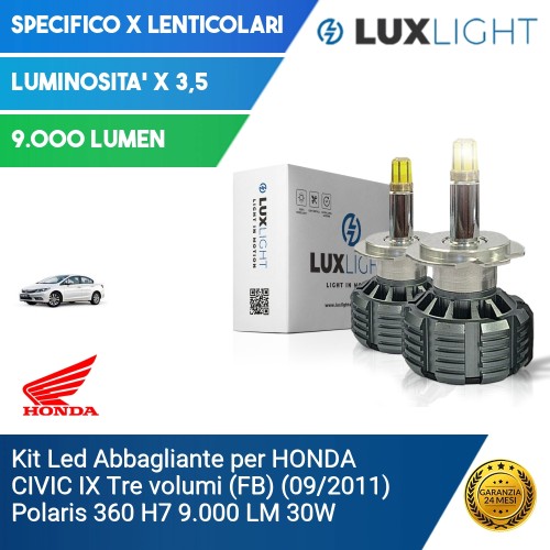 Kit Led Abbagliante per HONDA CIVIC IX Tre volumi (FB) (09/2011) Polaris 360 H7 9.000 LM 30W