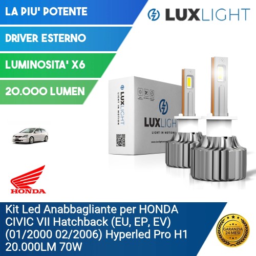 Kit Led Anabbagliante per HONDA CIVIC VII Hatchback (EU, EP, EV) (01/2000 02/2006) Hyperled Pro H1 20.000LM 70W