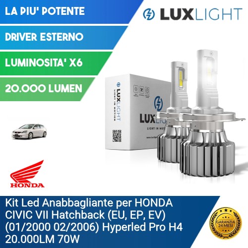 Kit Led Anabbagliante per HONDA CIVIC VII Hatchback (EU, EP, EV) (01/2000 02/2006) Hyperled Pro H4 20.000LM 70W