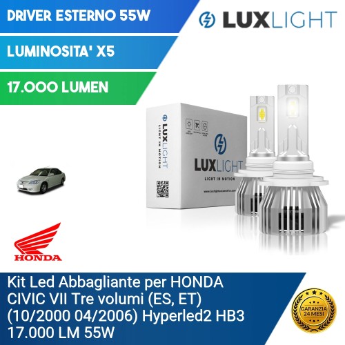 Kit Led Abbagliante per HONDA CIVIC VII Tre volumi (ES, ET) (10/2000 04/2006) Hyperled2 HB3 17.000 LM 55W