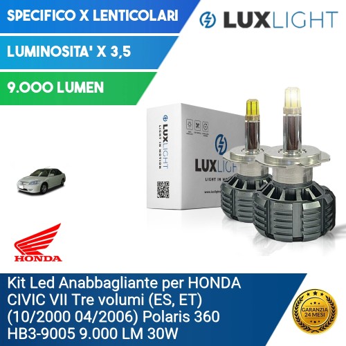 Kit Led Anabbagliante per HONDA CIVIC VII Tre volumi (ES, ET) (10/2000 04/2006) Polaris 360 HB3-9005 9.000 LM 30W