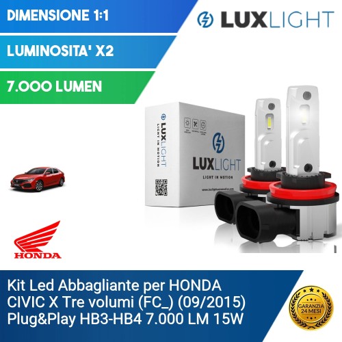 Kit Led Abbagliante per HONDA CIVIC X Tre volumi (FC_) (09/2015) Plug&Play HB3-HB4 7.000 LM 15W