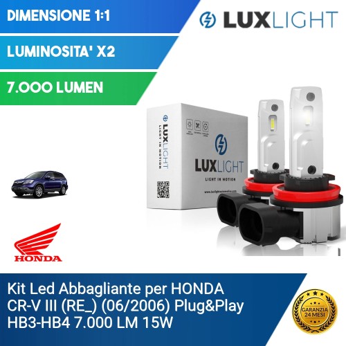 Kit Led Abbagliante per HONDA CR-V III (RE_) (06/2006) Plug&Play HB3-HB4 7.000 LM 15W