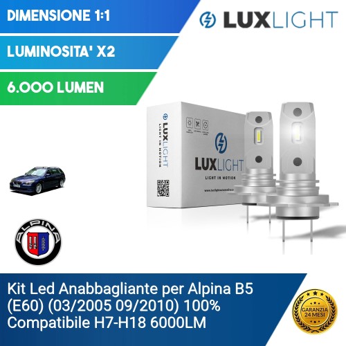 Kit Led Anabbagliante per Alpina B5 (E60) (03/2005 09/2010) 100% Compatibile H7-H18 6000LM