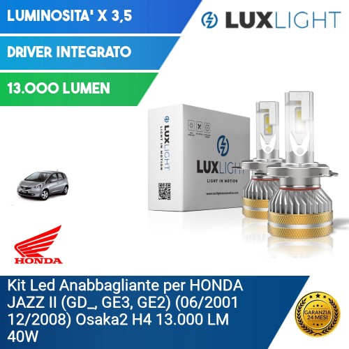 Kit Led Anabbagliante per HONDA JAZZ II (GD_, GE3, GE2) (06/2001 12/2008) Osaka2 H4 13.000 LM 40W