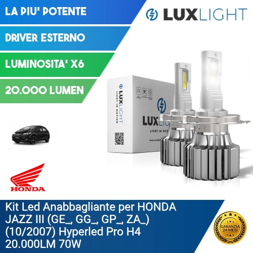 Kit Led Anabbagliante per HONDA JAZZ III (GE_, GG_, GP_, ZA_) (10/2007) Hyperled Pro H4 20.000LM 70W