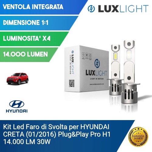 Kit Led Faro di Svolta per HYUNDAI CRETA (01/2016) Plug&Play Pro H1 14.000 LM 30W