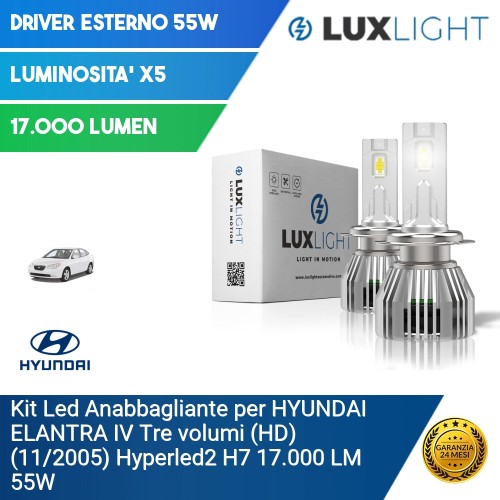 Kit Led Anabbagliante per HYUNDAI ELANTRA IV Tre volumi (HD) (11/2005) Hyperled2 H7 17.000 LM 55W