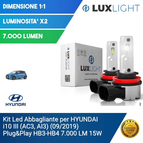 Kit Led Abbagliante per HYUNDAI i10 III (AC3, AI3) (09/2019) Plug&Play HB3-HB4 7.000 LM 15W