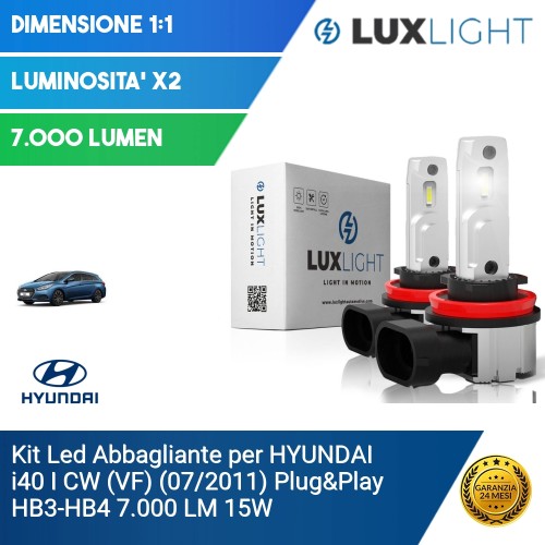 Kit Led Abbagliante per HYUNDAI i40 I CW (VF) (07/2011) Plug&Play HB3-HB4 7.000 LM 15W