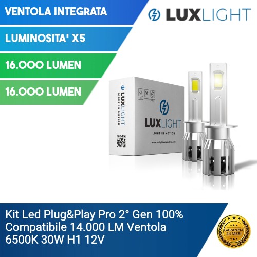 Kit Led Plug&Play Pro 2° Gen 100% Compatibile 16.000 LM Ventola 6500K 33W H1 12V
