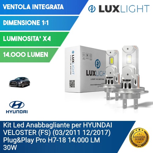 Kit Led Anabbagliante per HYUNDAI VELOSTER (FS) (03/2011 12/2017) Plug&Play Pro H7-18 14.000 LM 30W